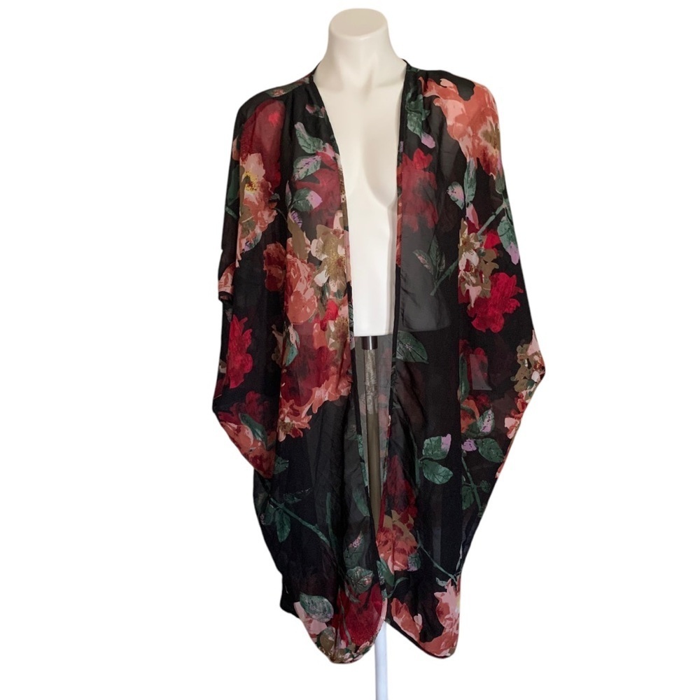 Live 4 Truth Dark Moody Floral Kimono Romantic Gothic Wrap Sz Black Red 3X